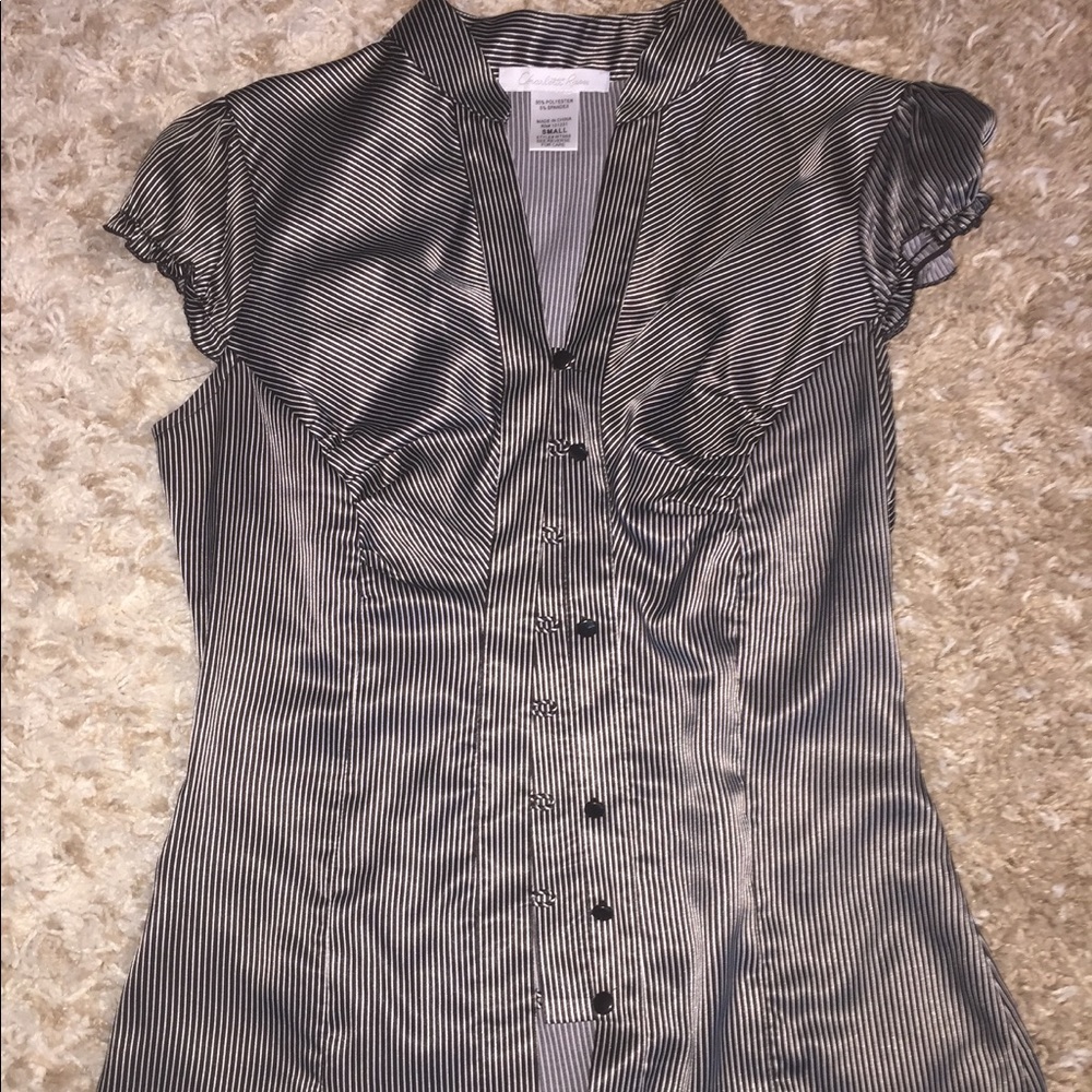 Black and white (shiny) blouse